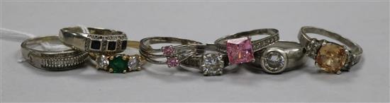 Two 9ct gold and diamond dress rings, a 14ct gold dress ring and five other dress rings.